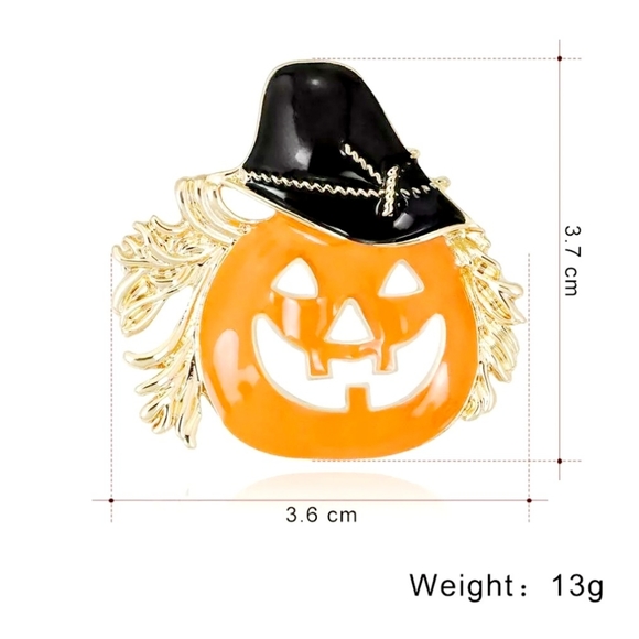 Gold plated Orange and black crystal Jack o lantern witch necklace/brooch - Picture 8 of 12